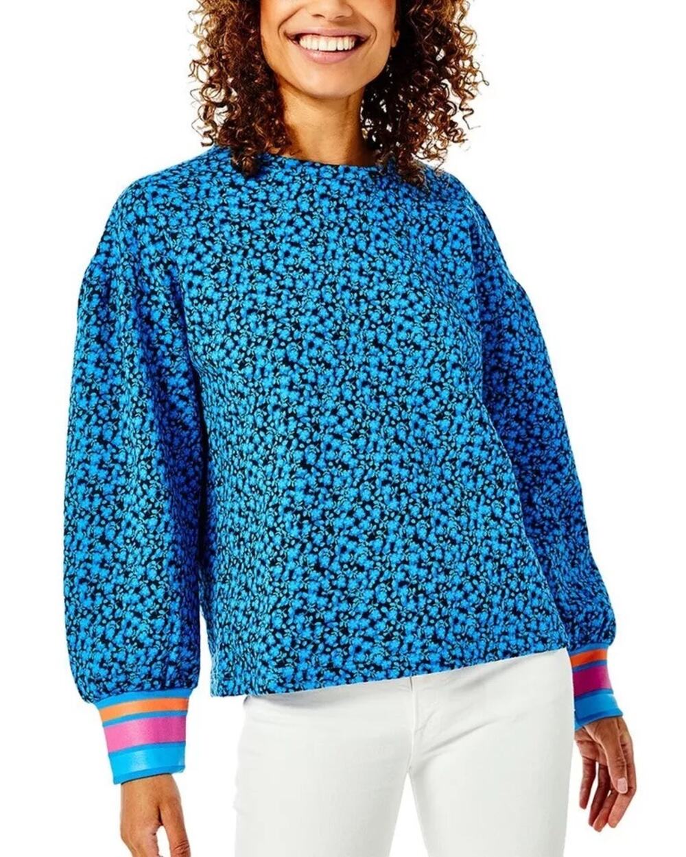 Tuckernuck Addison Bay Sconset Pullover Sweatshirt Blue Floral Size Small